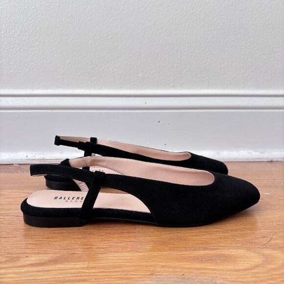 Ballerete Black Suede Square Toe Slingback Ballet Flats - Picture 3 of 12
